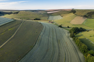 Canvas Print - Stunning drone landscape image of English countryside during late afternoon sunset Summer light