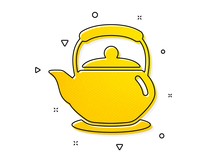 Hot Drink Sign. Teapot Icon. Fresh Beverage In Kettle Symbol. Yellow Circles Pattern. Classic Teapot Icon. Geometric Elements. Vector