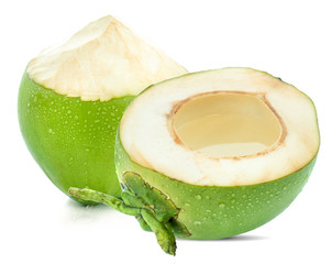 water drop green coconut isolated on white background