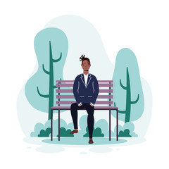 Poster - young afro man casual seated in the park chair avatar character