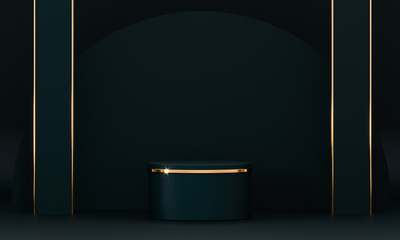 Poster - 3d rendering black podium geometry with gold elements. product presentation blank podium. minimal sc