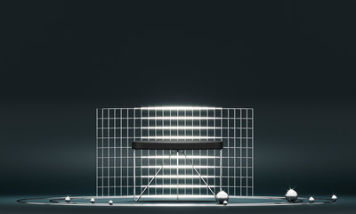 Fototapete - 3D rendering black podium geometry with gold elements. Product presentation blank podium. Minimal scene round step floor abstract composition. Empty showcase, pedestal platform display.
