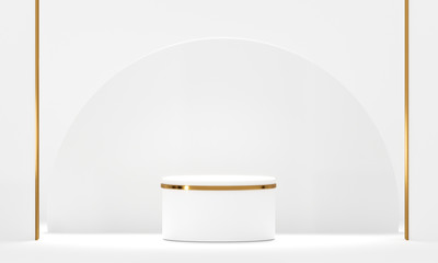 Poster - 3d rendering white podium geometry with gold elements. product presentation blank podium. minimal sc