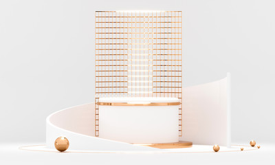 Poster - 3d rendering white podium geometry with gold elements. product presentation blank podium. minimal sc
