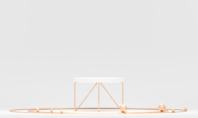 Poster - 3d rendering white podium geometry with gold elements. product presentation blank podium. minimal sc
