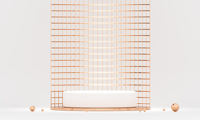 Poster - 3d rendering white podium geometry with gold elements. product presentation blank podium. minimal sc