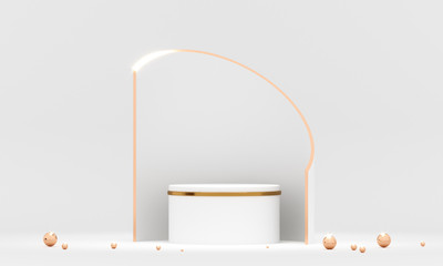 Poster - 3d rendering white podium geometry with gold elements. product presentation blank podium. minimal sc