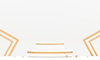 Poster - 3d rendering white podium geometry with gold elements. product presentation blank podium. minimal sc