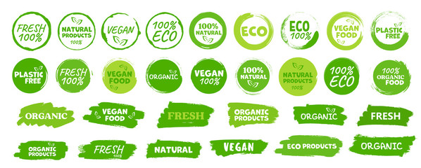 Wall Mural - Labels and emblems organic, natural, healthy food, fresh and vegetarian food