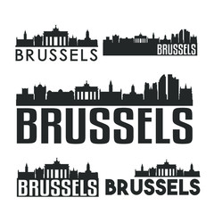 Brussels Belgium Flat Icon Skyline Vector Silhouette Design Set.