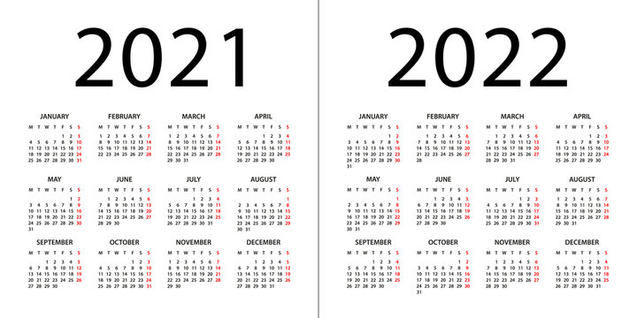 Calendar 2020 2021 2022 - illustration. Week starts on Monday. Calendar Set for 2020, 2021, 2022 years