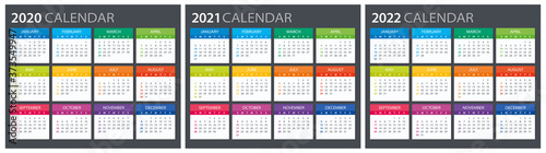 Fotografía 2020 2021 2022 Calendar - illustration. Template. Mock up