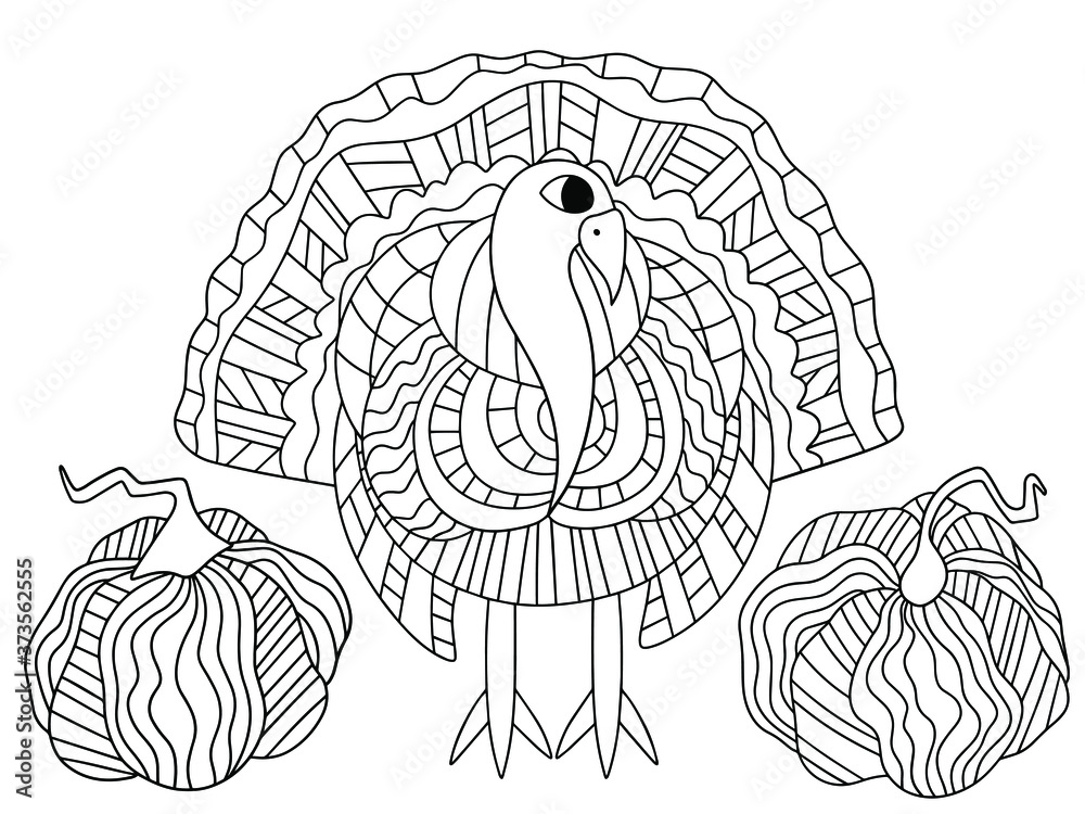 Alive turkey bird and two pumpkins stock vector illustration. Happy ...