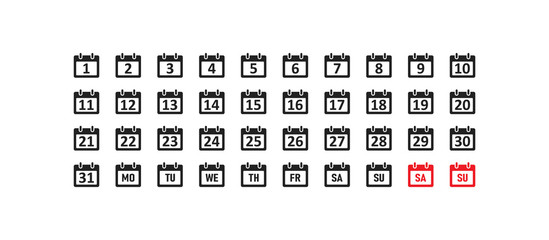 Wall Mural - calendar day and data, big simple icon set for your web design in vector flat