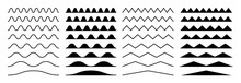 Zigzag Borders. Jagged Wavy Decorations, Serrate Wave Stripes. Isolated Black Squiggle Headers Or Dividers, Paper Edge Decorative Footer Vector Set. Illustration Curve Line Wave, Horizontal, Divider