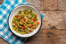 Mexican Nopal Cactus Salad On Wooden Background