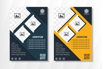 Poster - vertical flyer design template with square photo collage layout in diagonal layout. two variant colo