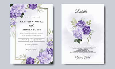 Canvas Print -  Elegant wedding invitation card with beautiful floral and leaves template Premium Vector