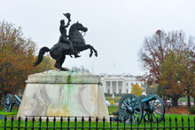 Equestrian Statue Of Andrew Jackson (Washington, D.C.)
 And  White House In Winter - Washington DC, USA