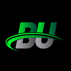 initial letter BU logotype company name colored green and black swoosh design. vector logo for business and company identity.