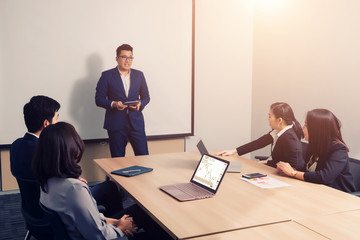 Sticker - Business people  in seminar room. Meeting Corporate Success Brainstorming Teamwork