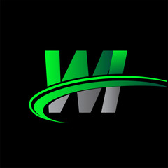 initial letter WI logotype company name colored green and black swoosh design. vector logo for business and company identity.