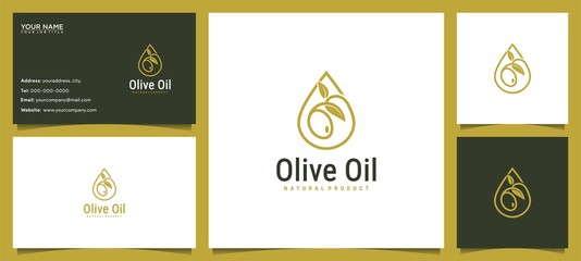 modern olive oil logo with leaf combination and business card