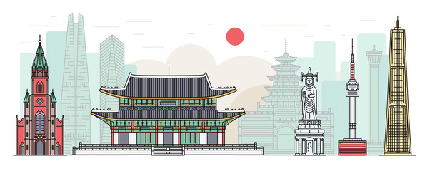 South Korea cityscape banner - famous Seoul city building landscape