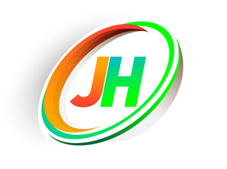 initial letter JH logotype company name colored orange and green circle and swoosh design, modern logo concept. vector logo for business and company identity.