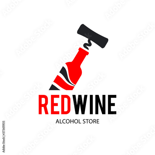 Fotografía Sign Black corkscrew and a bottle of red wine