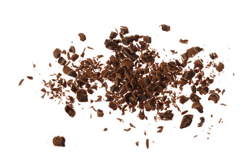 Wall Mural - grated chocolate isolated on white background. Top view