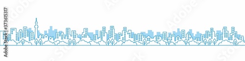Fotografía City View Line A3見開きレイアウトにちょうどいい線画の都市風景の街並み 青