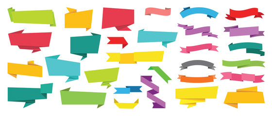 Fototapete - ribbon labels stickers and origami banners vector