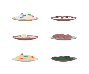 Poster - Worldwide traditional cuisine flat color vector object set. National food in plates. Culinary and national dishes isolated cartoon illustration for web graphic design and animation collection