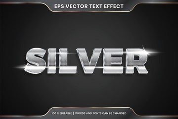 Wall Mural - Text effect in 3d Silver words, font styles theme editable gradient metal realistic silver color with light concept