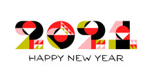 Happy New Year 2021 Logo Design With Abstract Geometric Numbers With Asian Design Elements On White Background. Modern Vector Illustration For Printed Matter Or Web Design