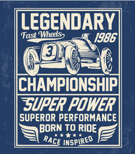 Vector Vintage Sport Racing Car, T-shirt Graphics, Vintage Typography