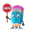 © Nugroho - vector illustration of mascot or pencil character holding sign says stop