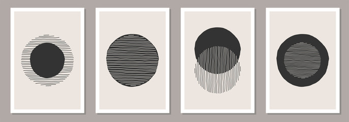 Trendy set of abstract creative minimalist artistic hand drawn compositions