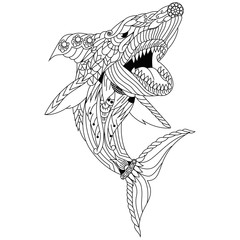 Wall Mural - hand draw of shark in zentangle style