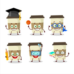 Wall Mural - School student of coffee cup cartoon character with various expressions