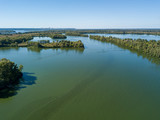 Fototapeta Kuchnia - Panoramic view of the Dnieper river in Kiev. Sunny clear day. Aerial drone view.