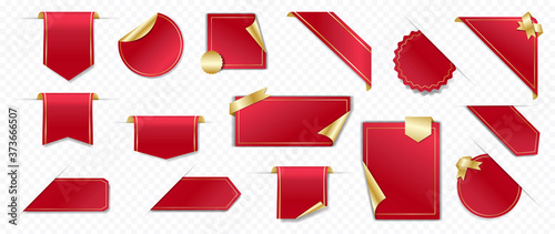 Photographie Luxury Blank ribbon sale badges, banners, price tags, special offers collection in red and gold line vector illustration