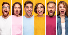Surprised Millennial People In Colorful Clothes