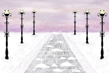 Beautiful Snowy Alley With Street Lights