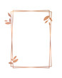 Rose gold frame with leaves. Vector gold floral frame.  