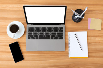 Aufkleber - Flatlay of laptop, cell phone with blank screen