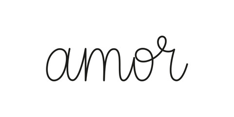 Wall Mural - amor love phrase handwritten by one line. monoline vector text element isolated on white background.