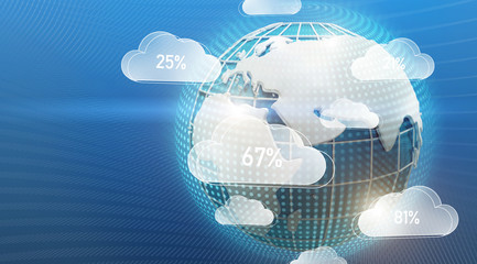 Poster - 3d Rendering Illustration For Cloud Data Storage Concept With Abstract Futuristic Globe