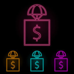 Poster - cash parcel color neon set. Simple thin line, outline vector of drones icons for ui and ux, website or mobile application